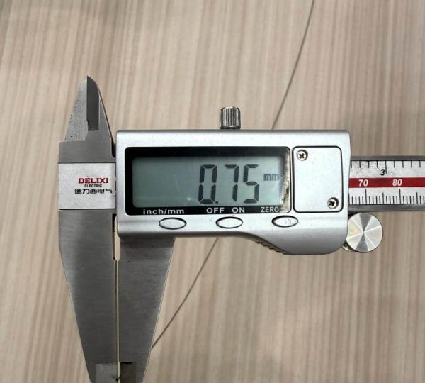 Digital caliper verifies 0.75mm diameter of Yateks ultra slim borescope probe